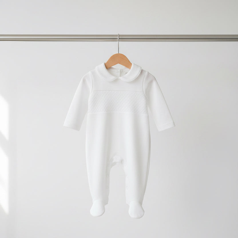 White Unisex smocked all in one