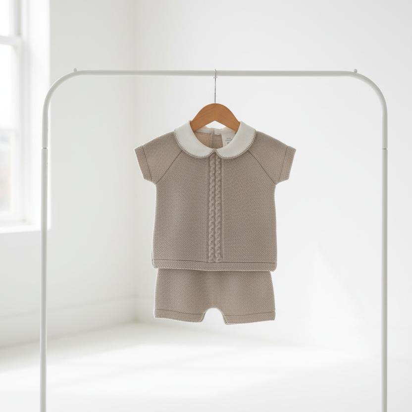 Baby boys beige cable knit set