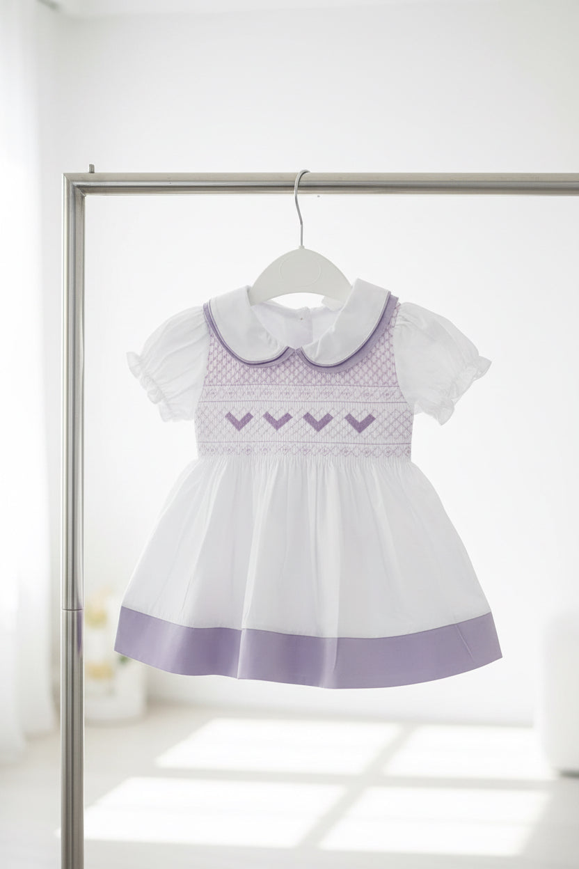 Baby girls smocked dress with knickers and headband