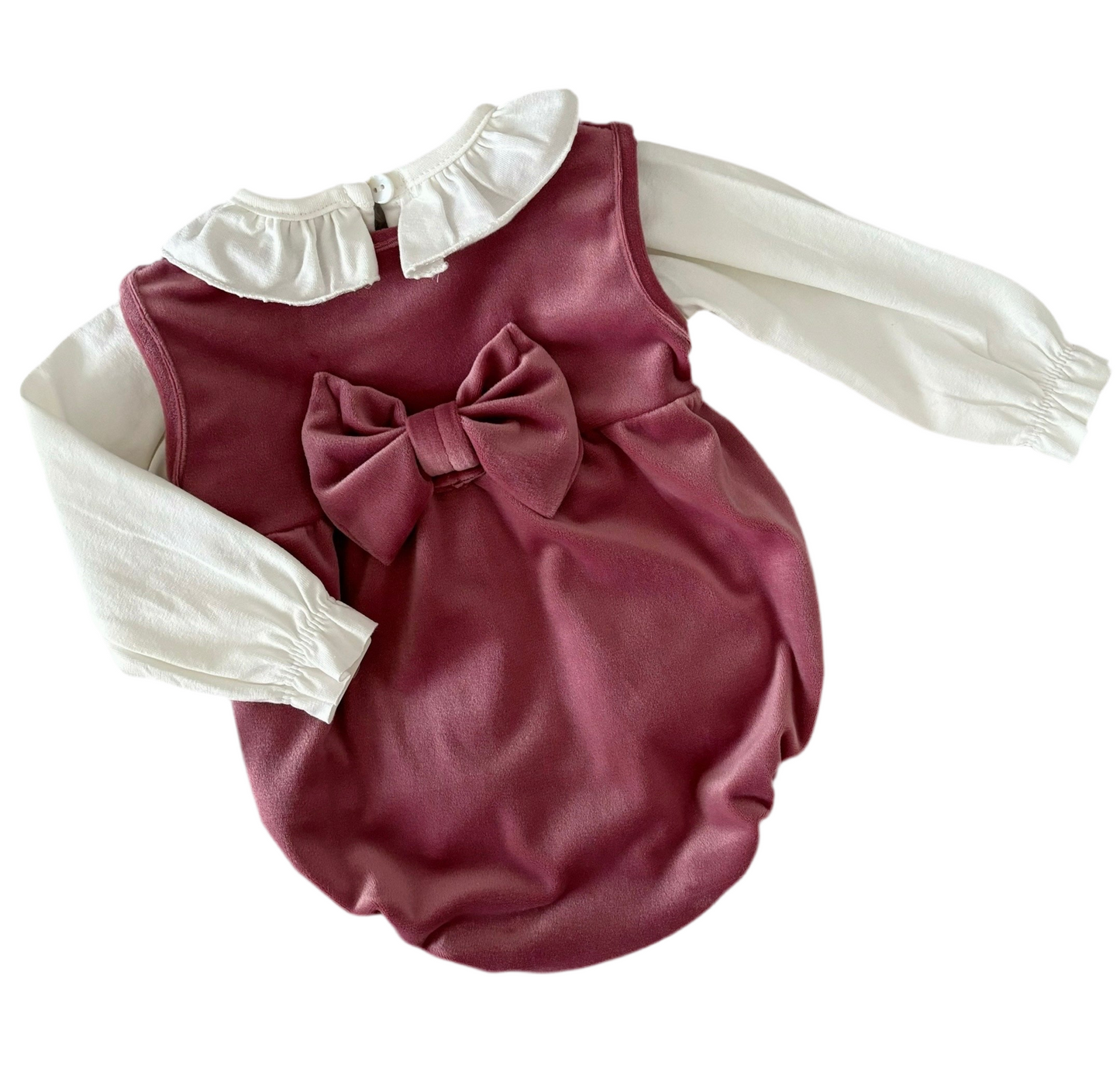 Baby girls Velour romper with frilled collar top