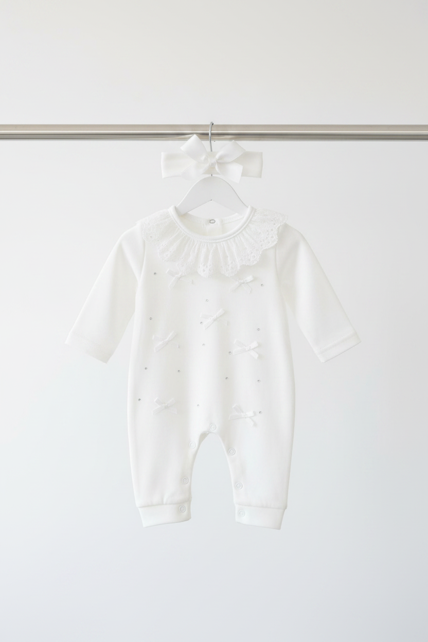 Baby girls diamanté all in one with headband