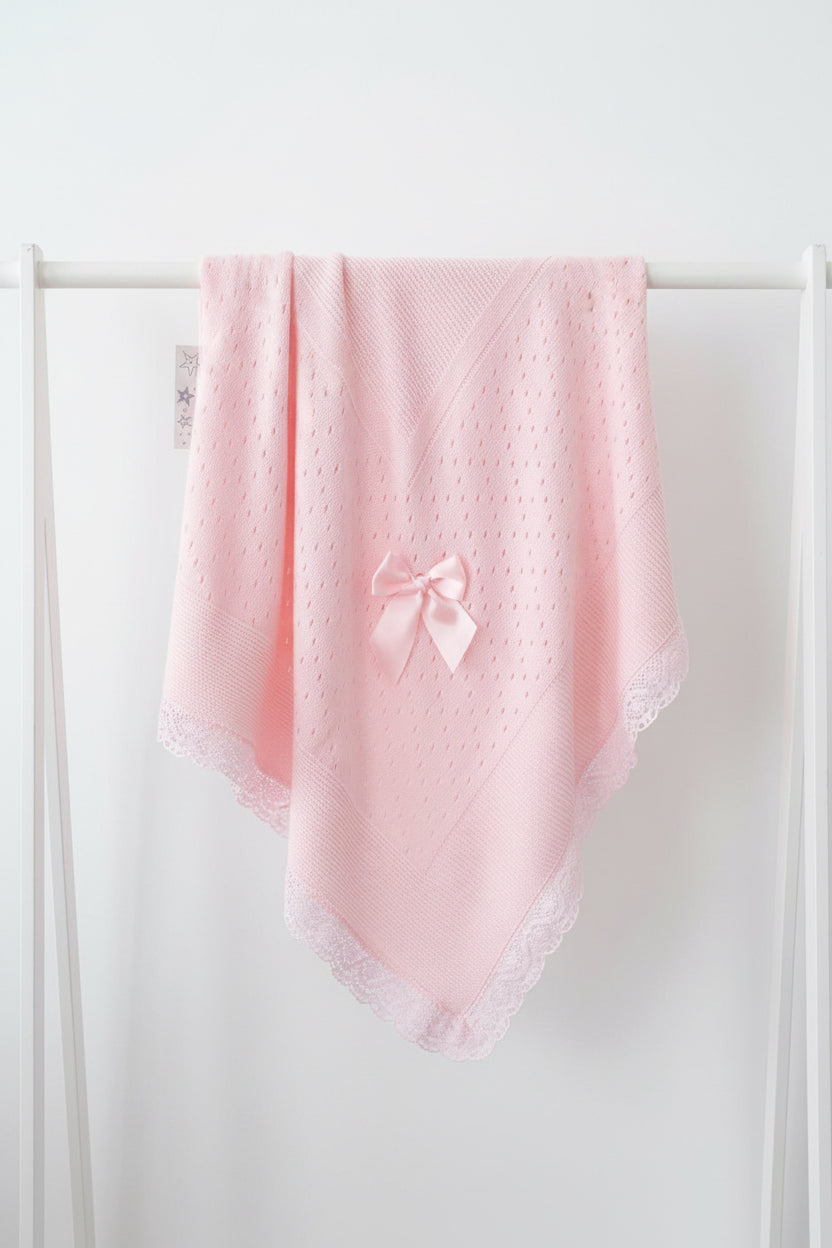Crochet lace and ribbon shawl - Pink