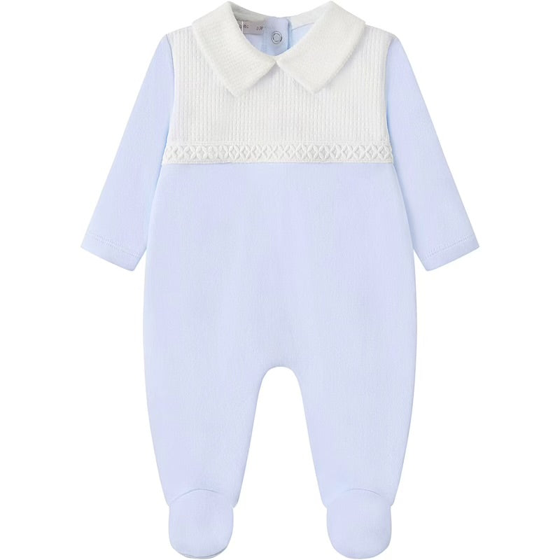 Baby boys Blue Cotton Classic Collar All in One