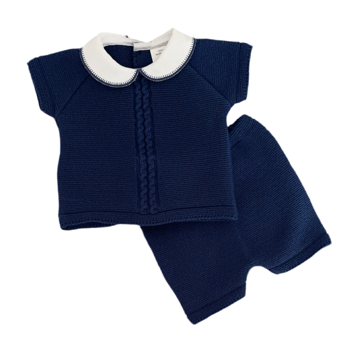 Baby boys navy knitted top & shorts