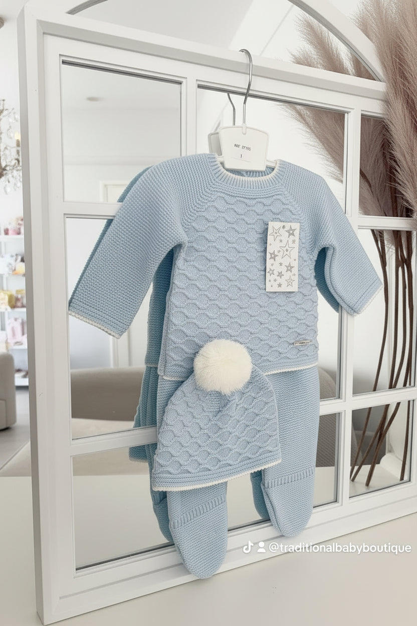 Baby boys knitted honeycomb set with hat