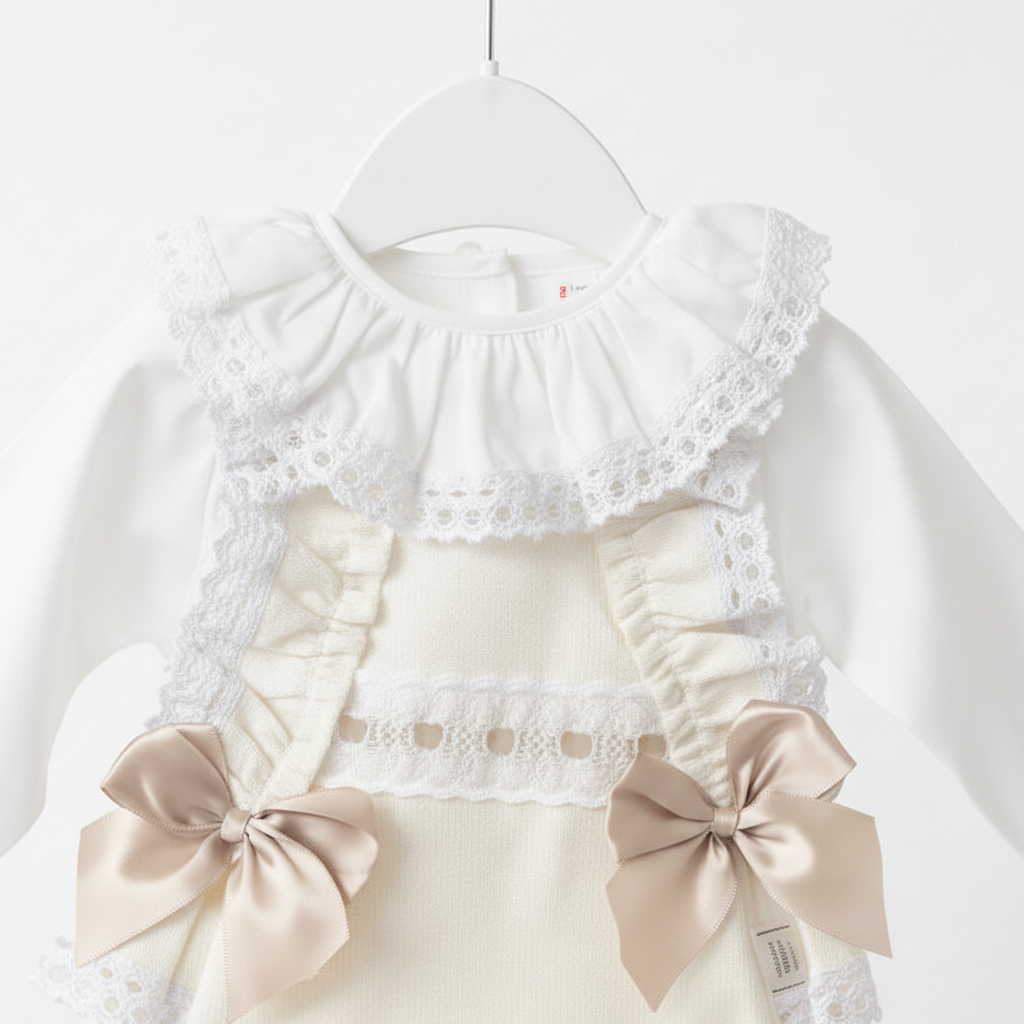 Baby girls cream slotted ribbon set