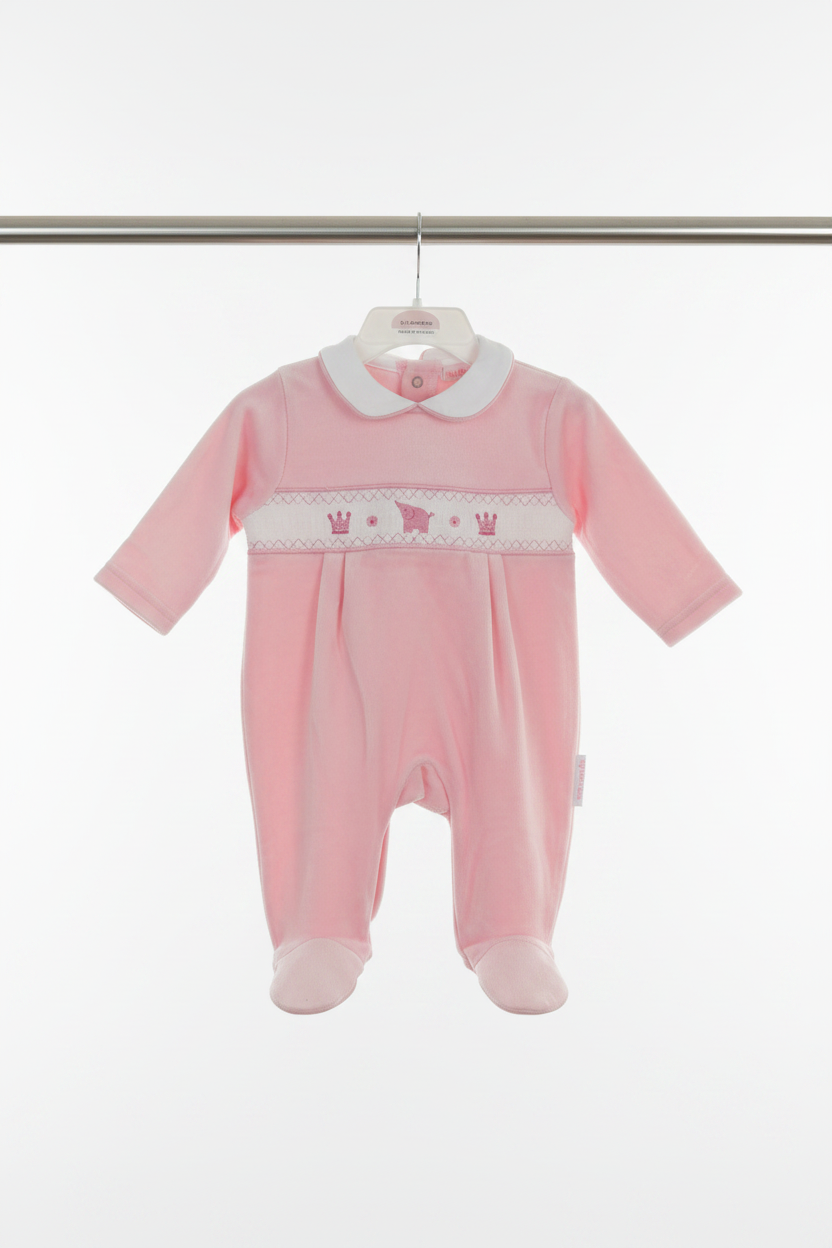 Baby girls velour smocked elephant all in one