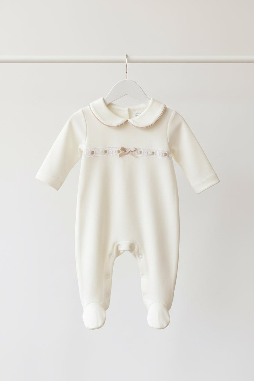 Baby girl’s cream slotted ribbon all in one
