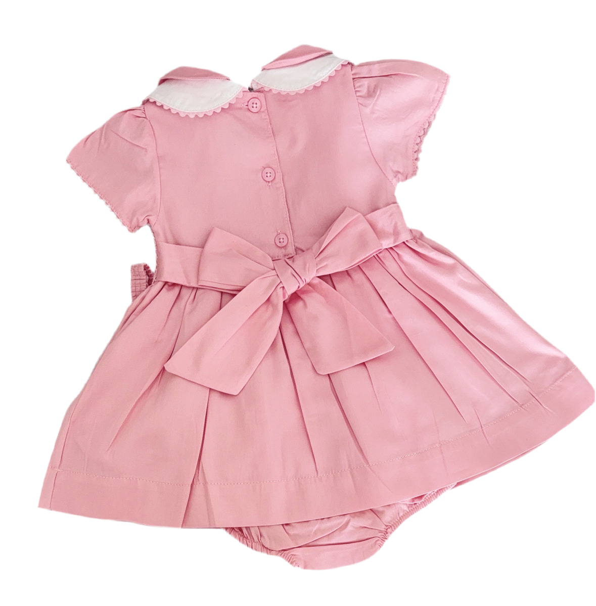 Baby girls blush pink smocked dress with knickers & headband
