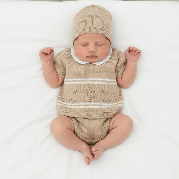 Baby boys Portuguese knitted set with hat - One size only