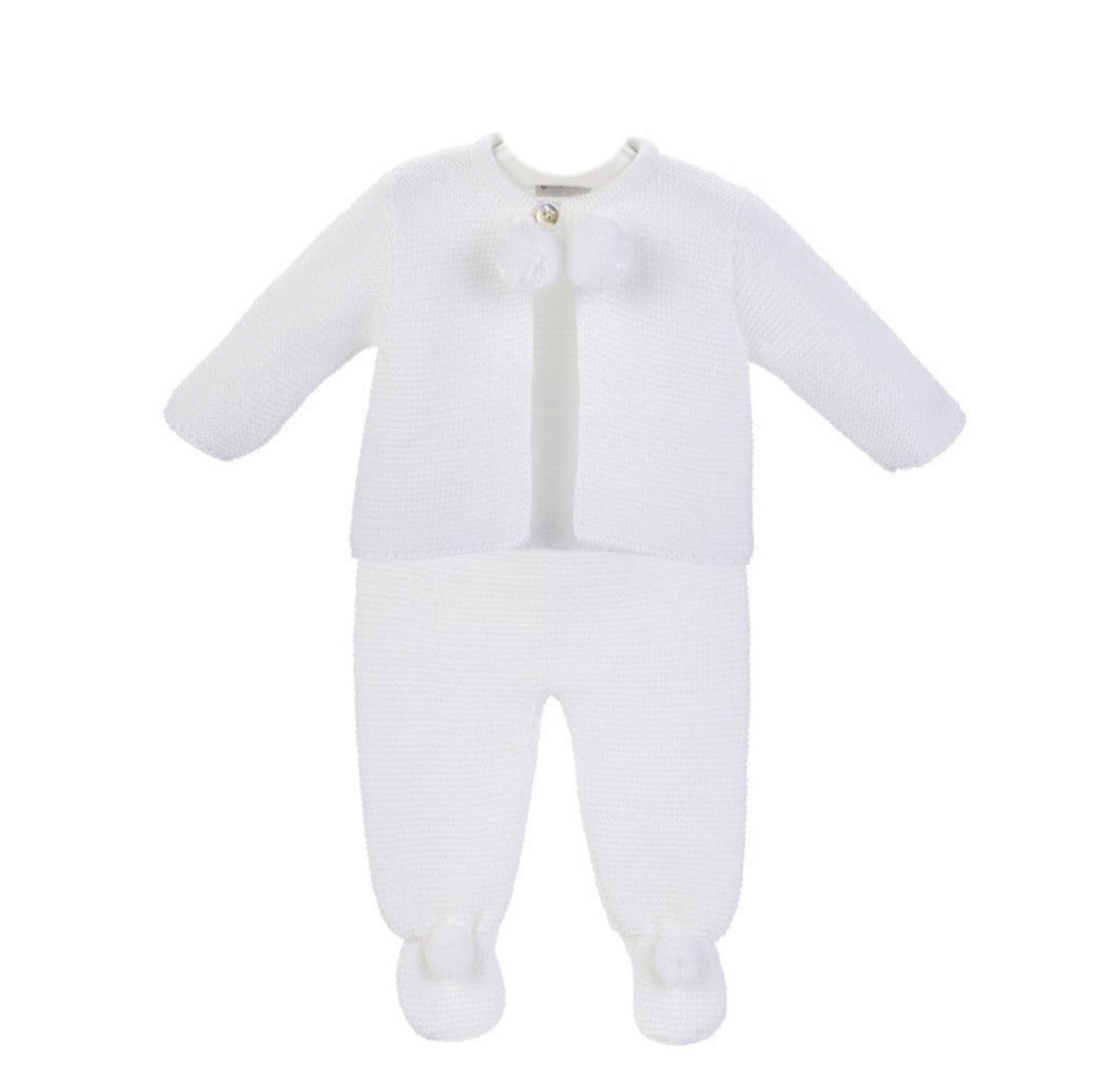 Unisex white knitted ‘Pompom’ set