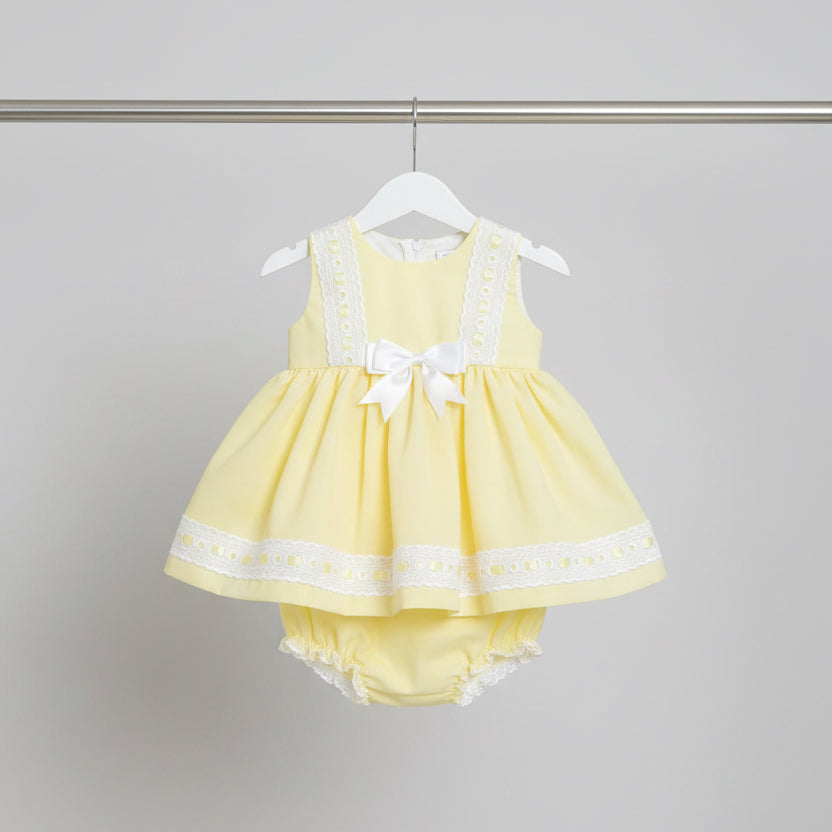 Baby girls yellow slotted ribbon dress set