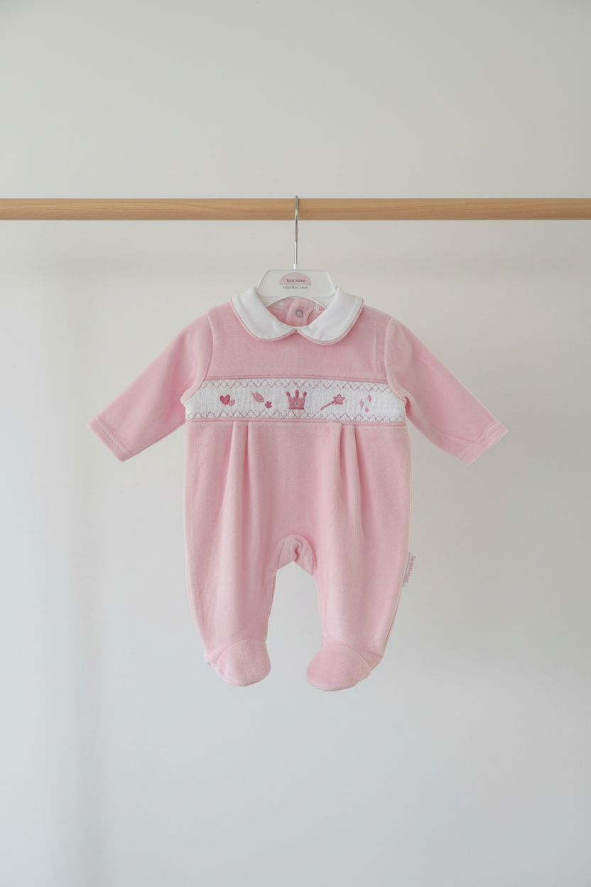 Baby girls velour smocked crown all in one
