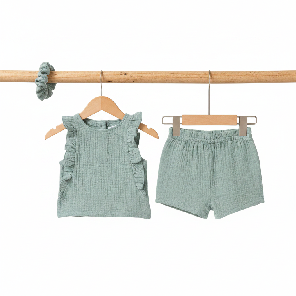 Crinkle Muslin "Frills" Shorts Set