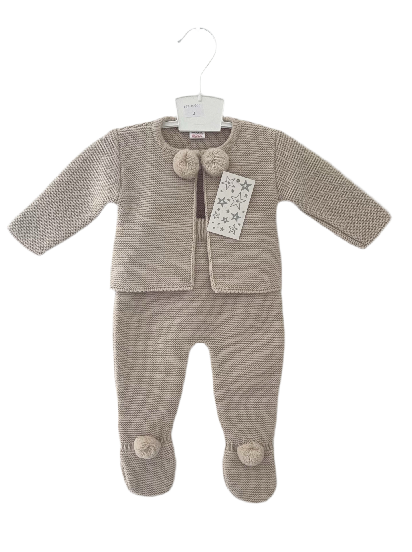 Unisex beige knitted ‘Pompom’ set