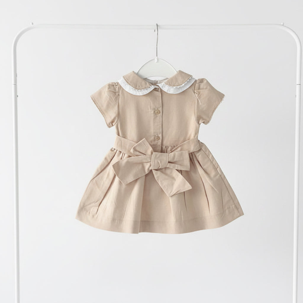 Baby girls traditional “Teddy” smocked dress with knickers and headband