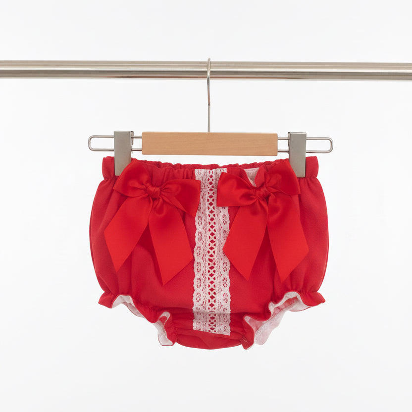 Baby girls red “Nancy” top and bloomer set