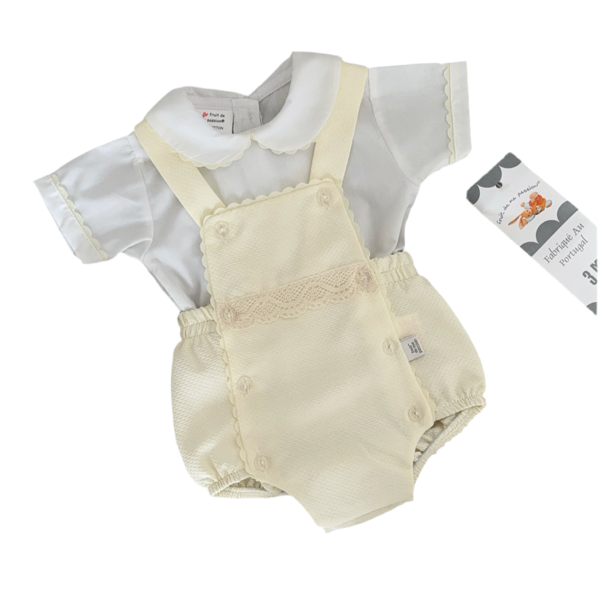 Baby boys cream waffle romper with shirt