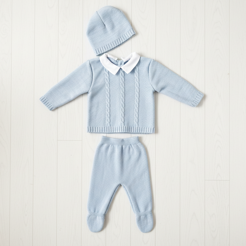 Baby boys Portuguese knitted set with hat - One size only