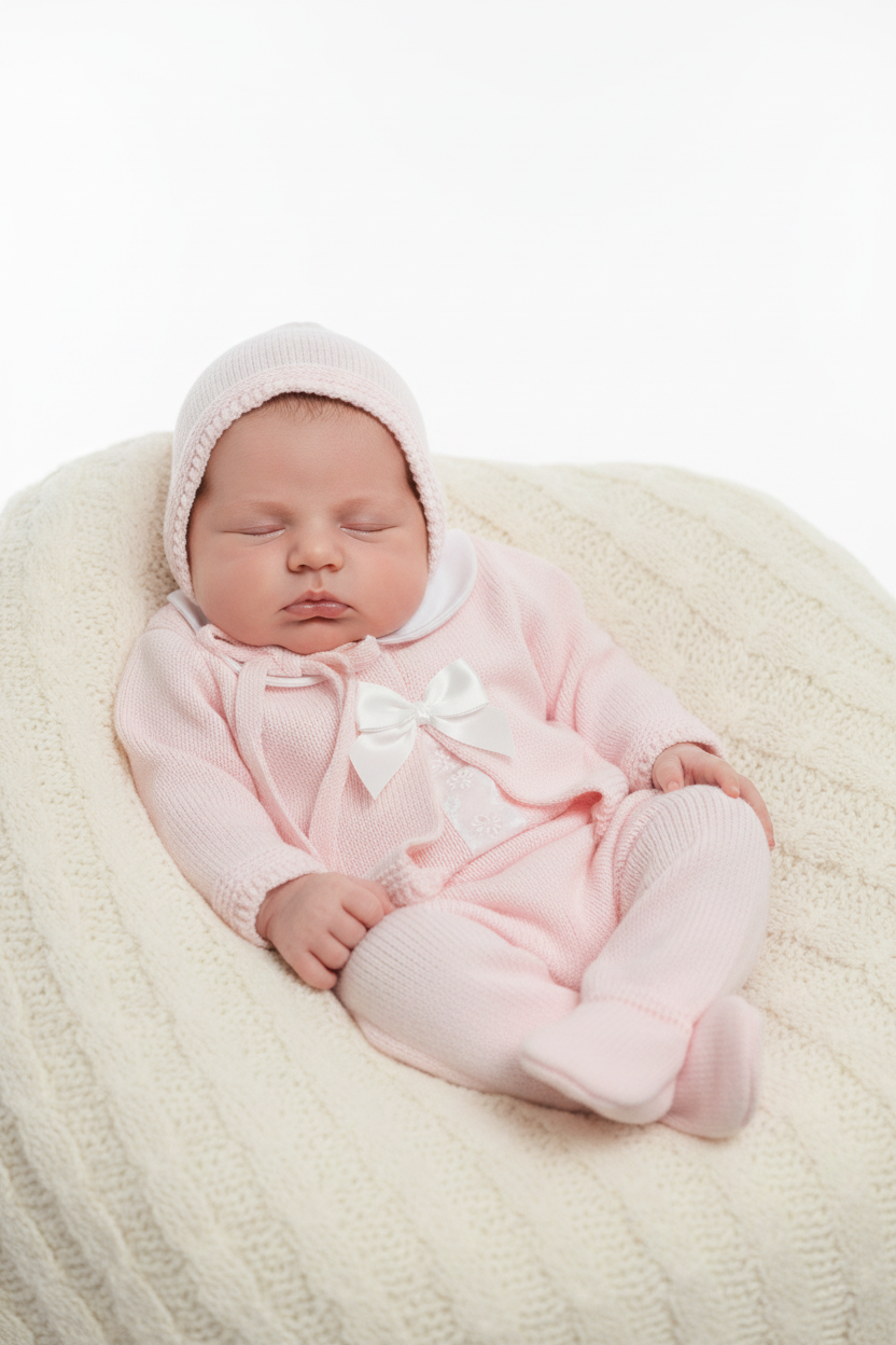 Baby girls Portuguese knitted set with bonnet - one size only newborn-3m