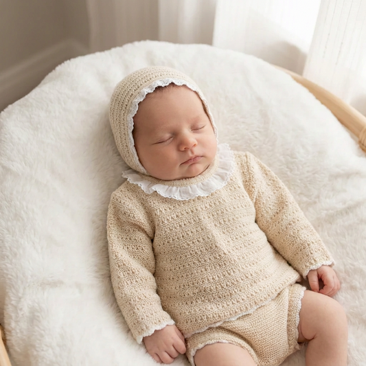 Baby girls knitted set with bonnet
