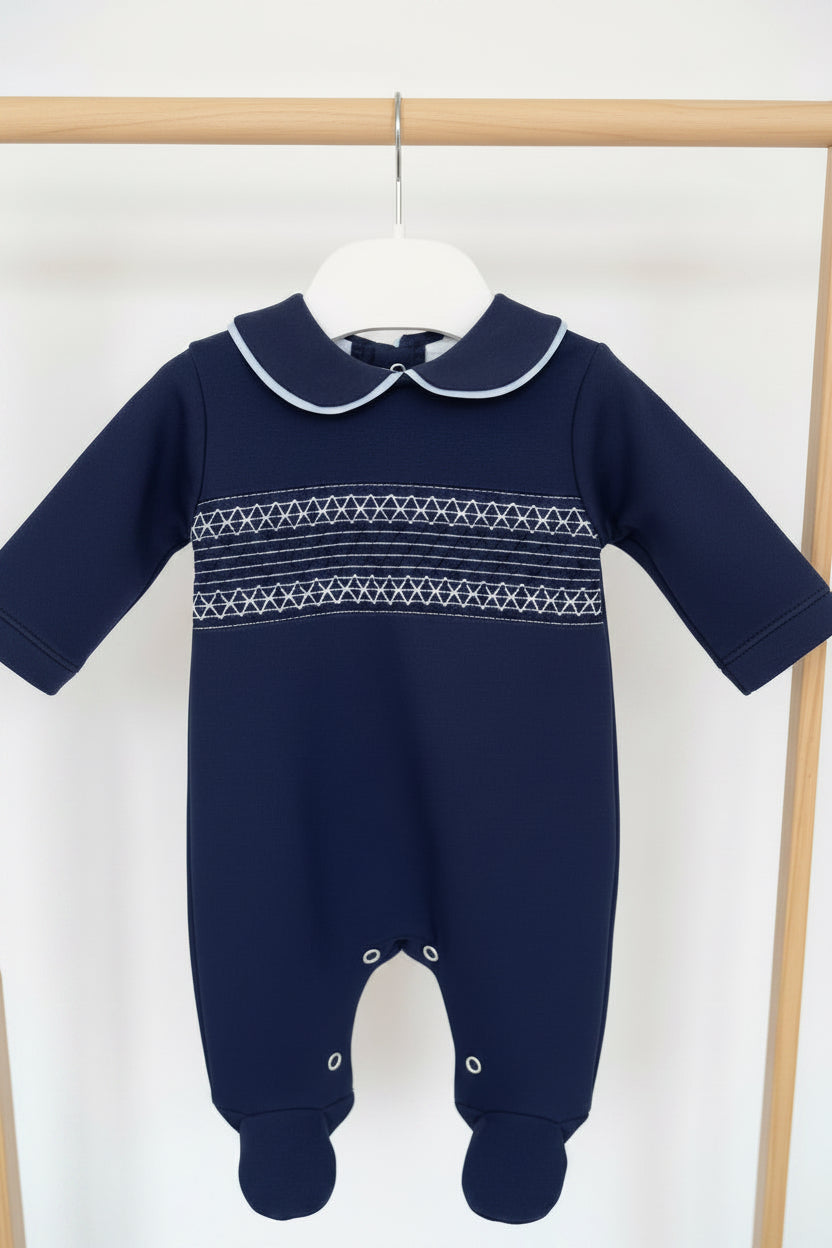 Baby boys navy smocked all in one