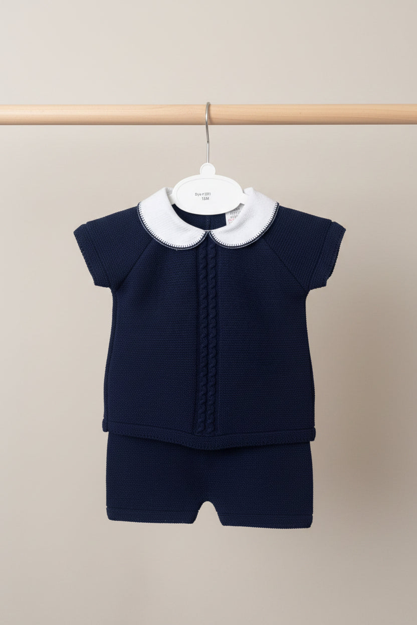 Baby boys navy cable knit set