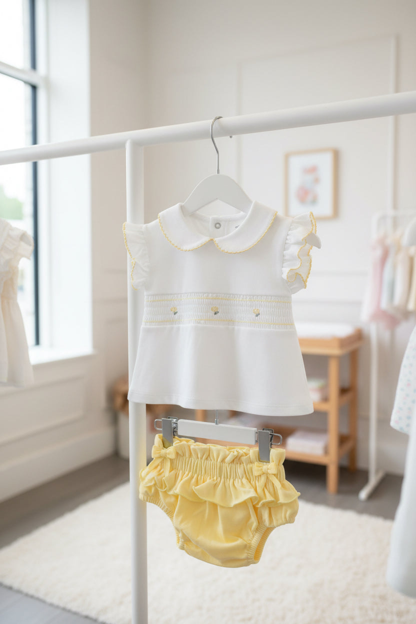 Baby girls yellow smocked cotton set