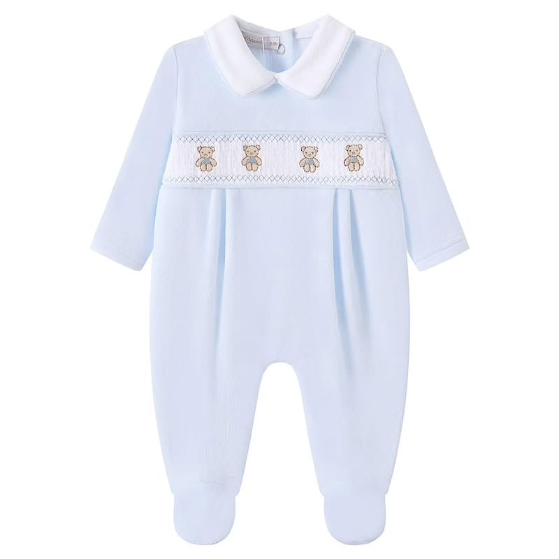 Baby boys Teddy Bear Velour Smocked All In One