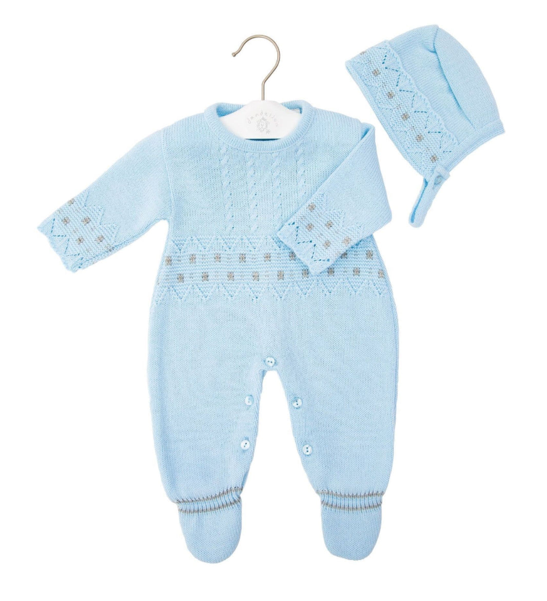 Baby boys dandelion knitted romper with bonnet