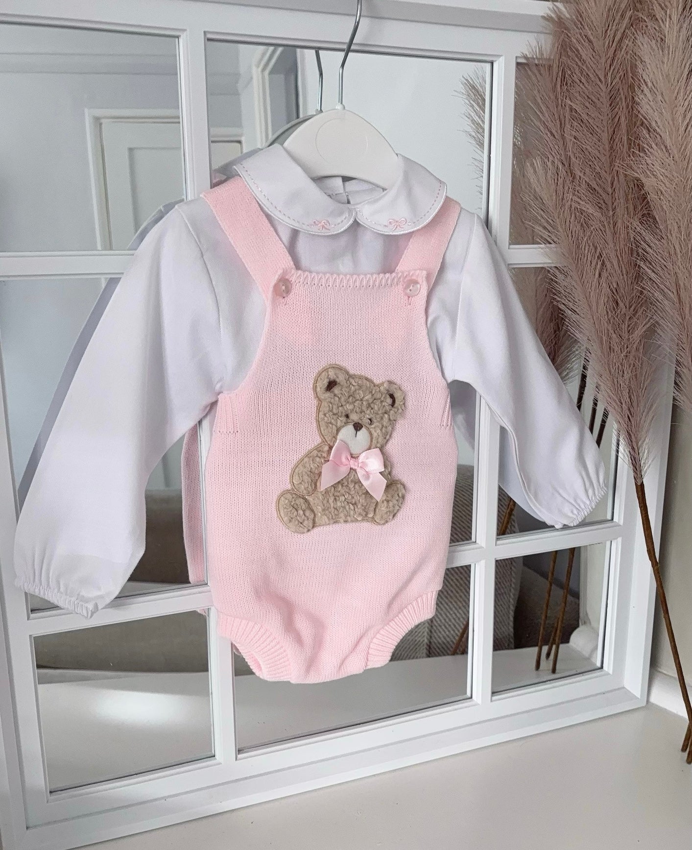 Baby girls knitted “Teddy" Dungaree Set