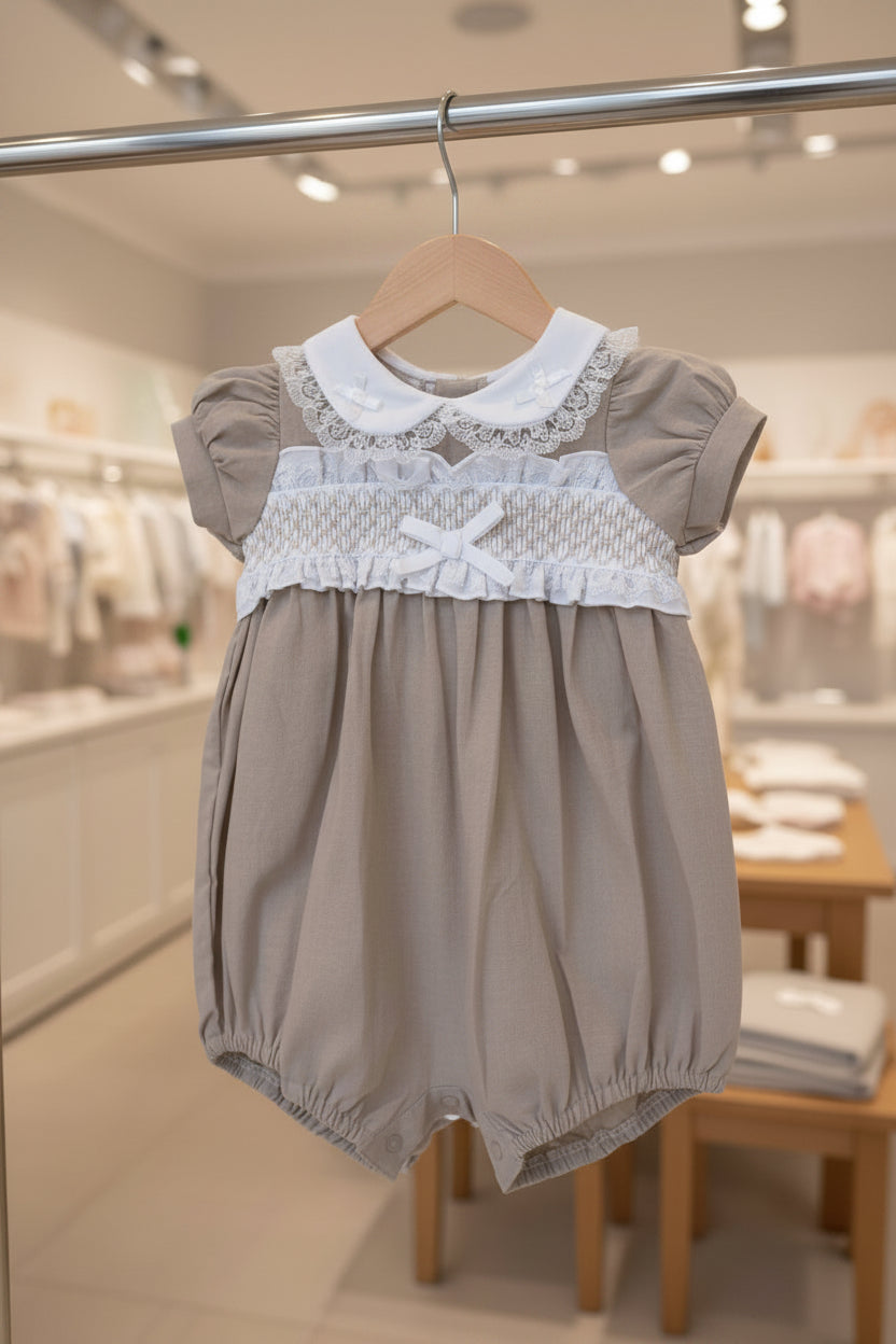 Baby girls Linen "Smocked " Romper