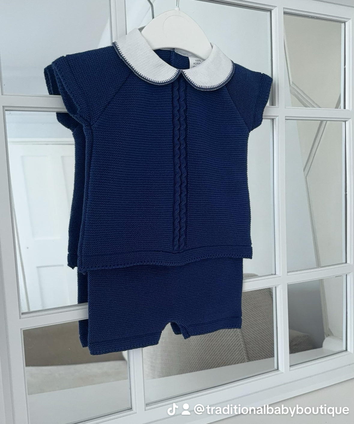 Baby boys navy knitted top & shorts