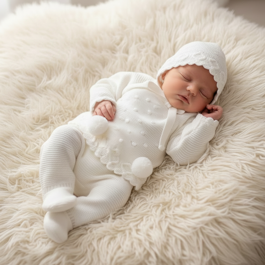 Unisex luxurious knitted set with matching bonnet