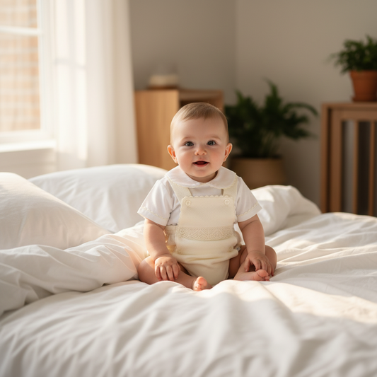 Baby boys cream waffle romper with shirt