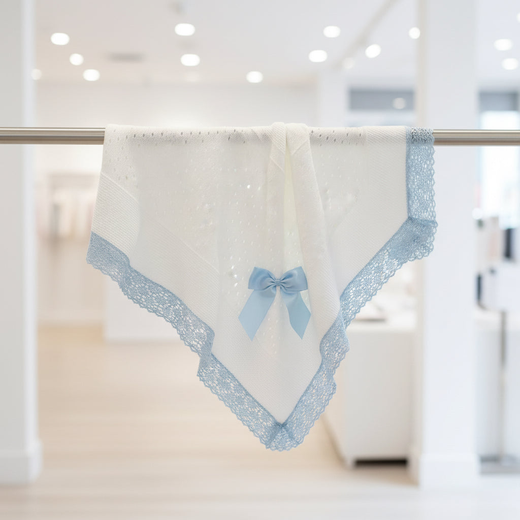 Crochet lace and ribbon shawl