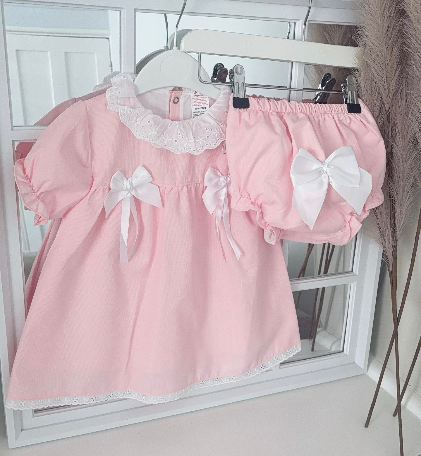Pink double bow dress with knickers