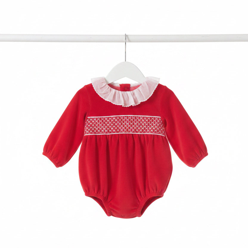 “Evie” smocked Velour Romper