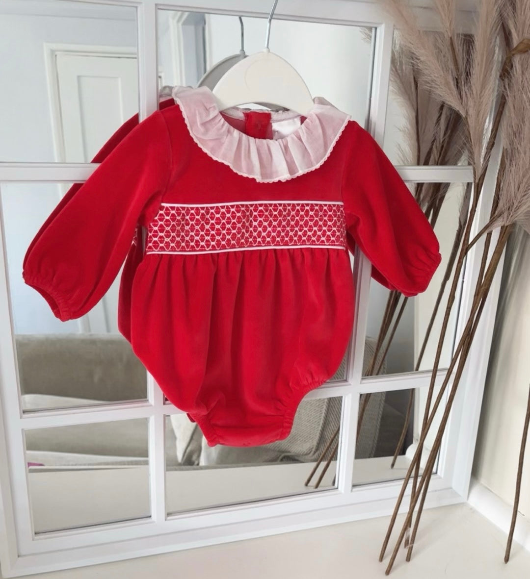 “Evie” smocked Velour Romper