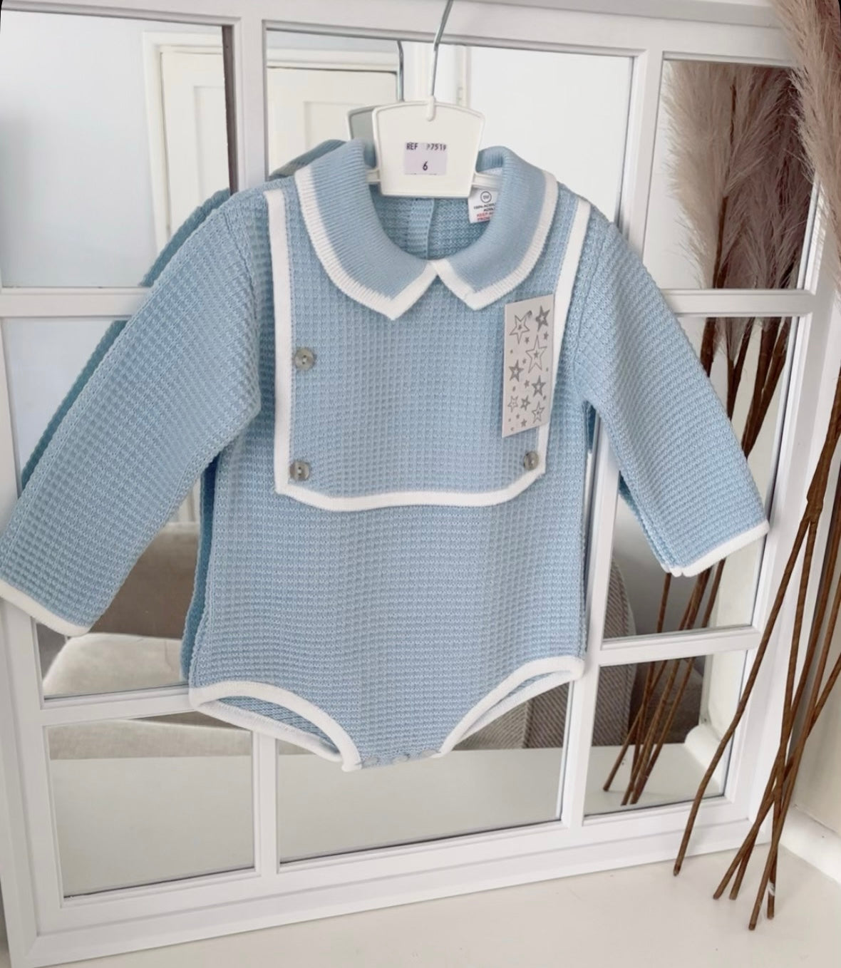 Baby boys waffle knit romper with bib
