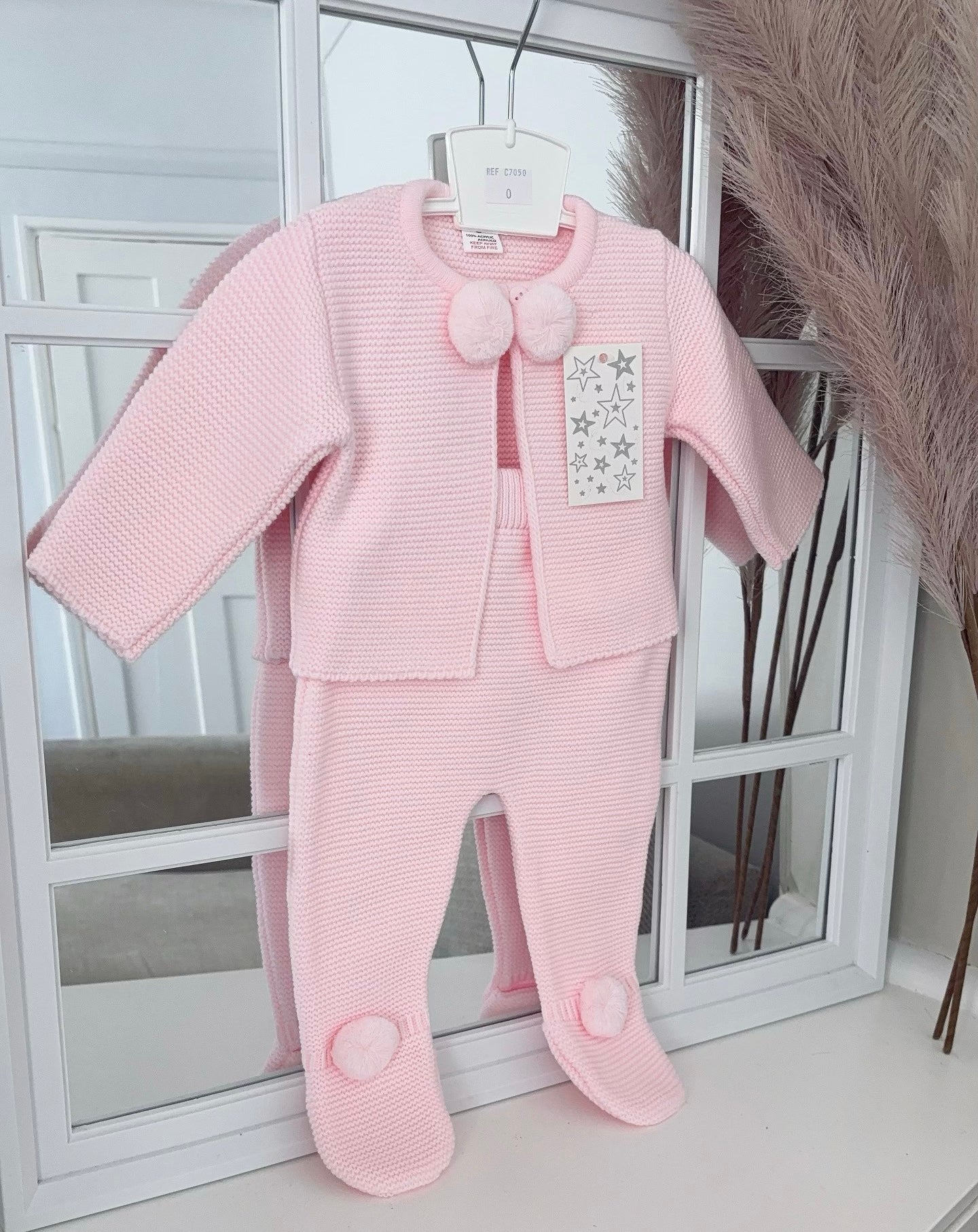 Baby girls pink knitted ‘Pompom’ set