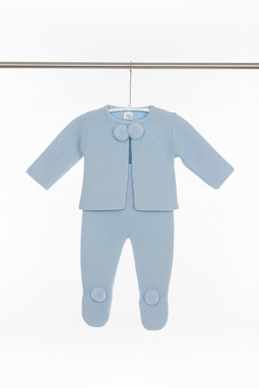 Baby boys sky knitted ‘Pompom’ set