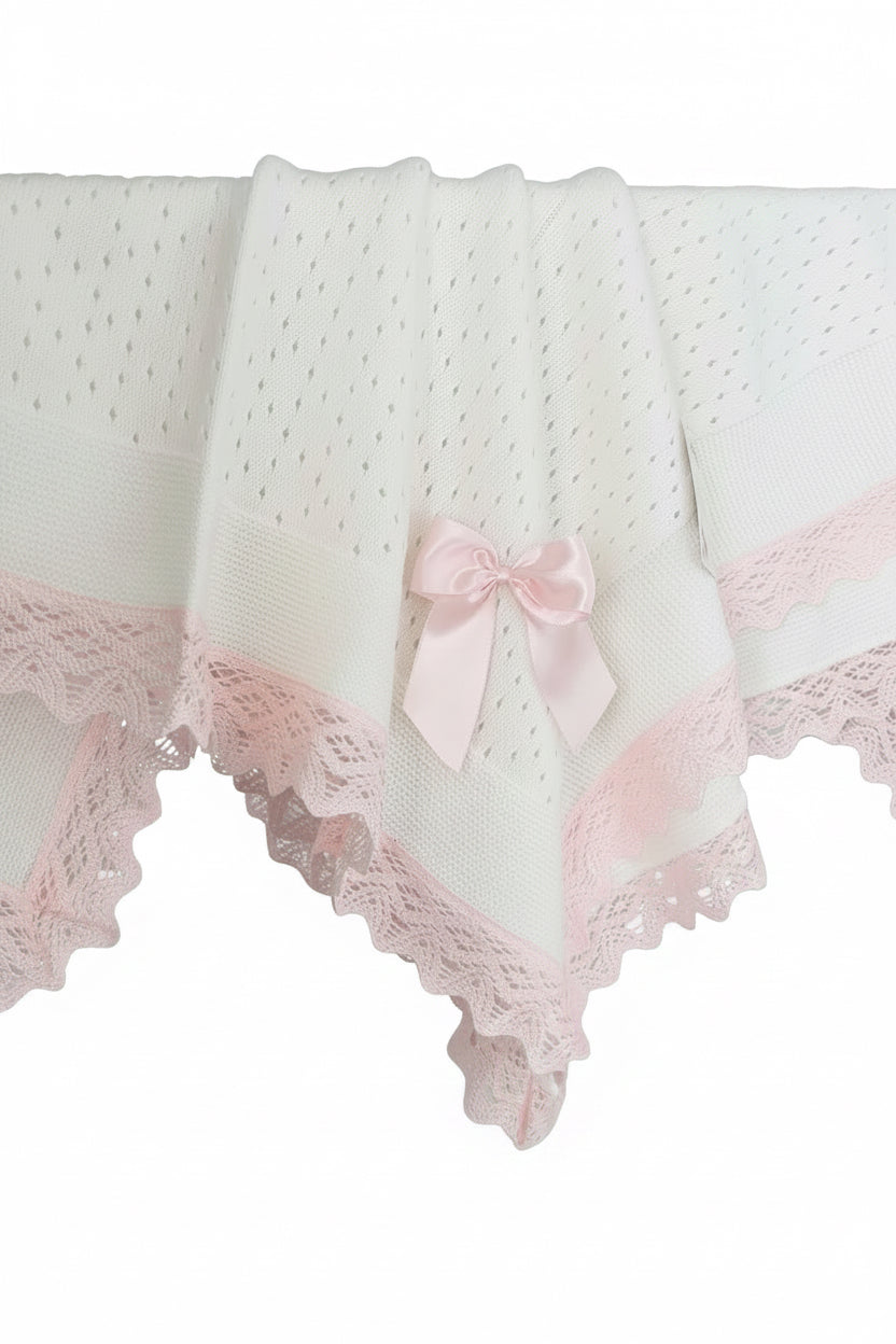 Crochet lace and ribbon shawl