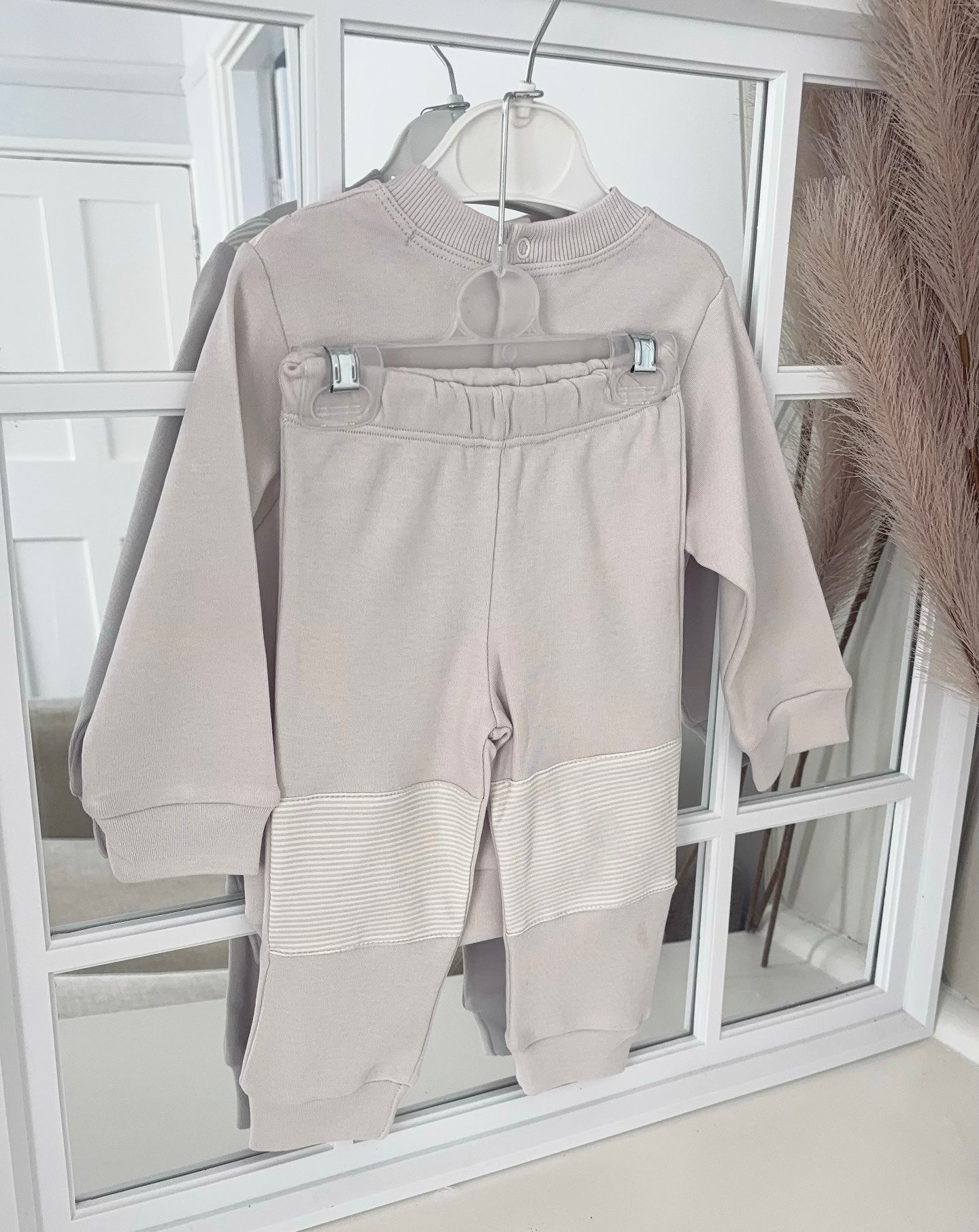 Boys Beige stripe tracksuit