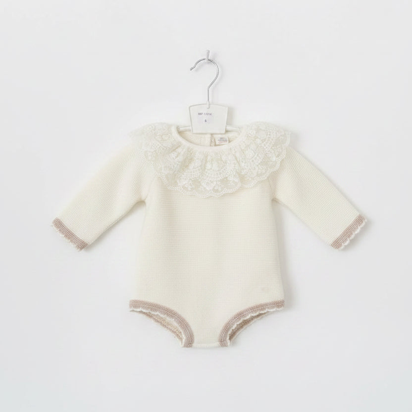 Baby girls lace collar knitted romper