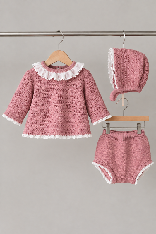 Baby girls knitted set with bonnet