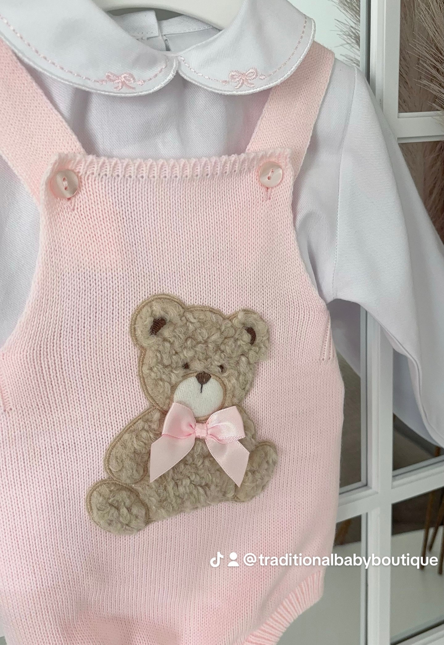 Baby girls knitted “Teddy" Dungaree Set