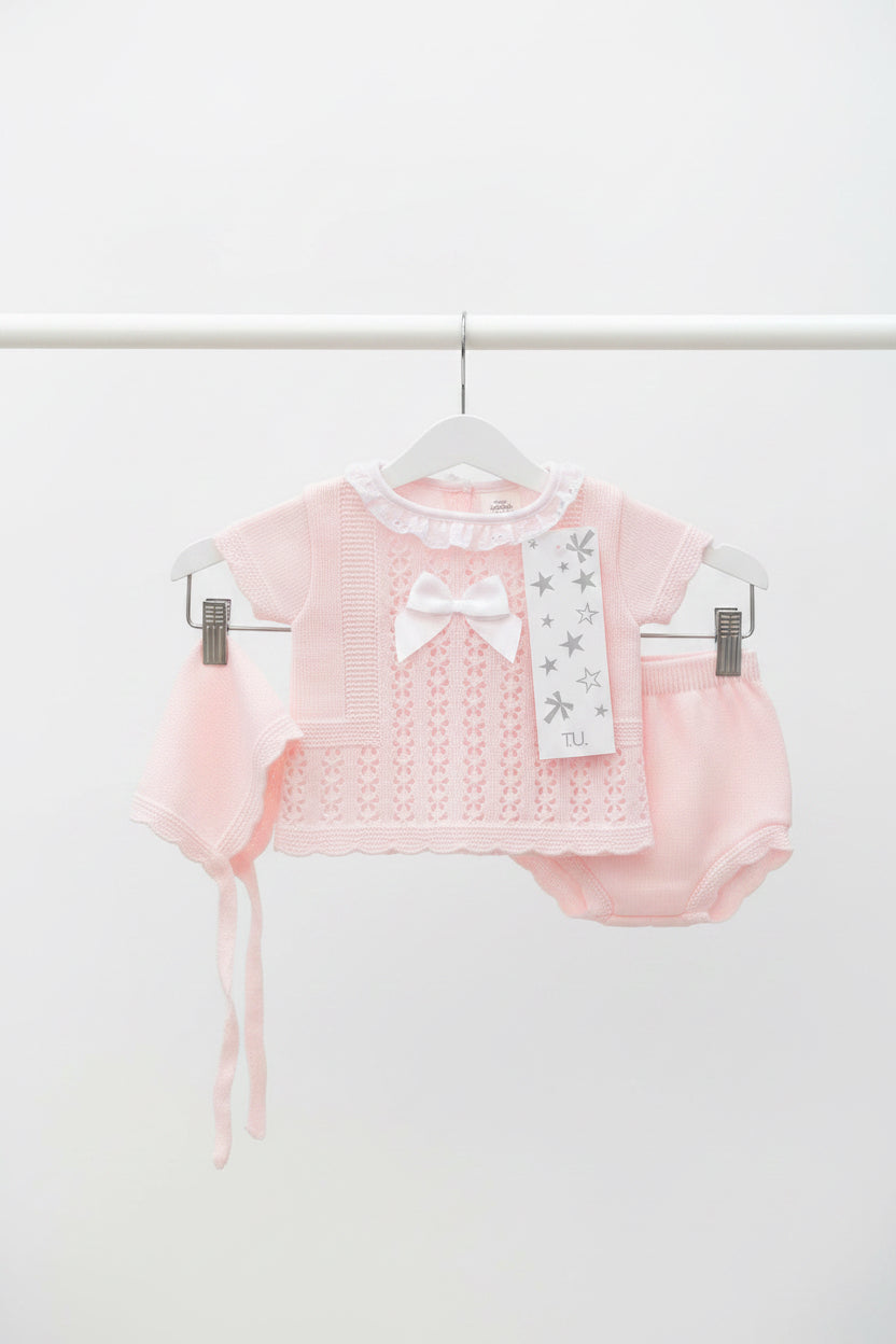 Baby girls Portuguese knitted set with bonnet