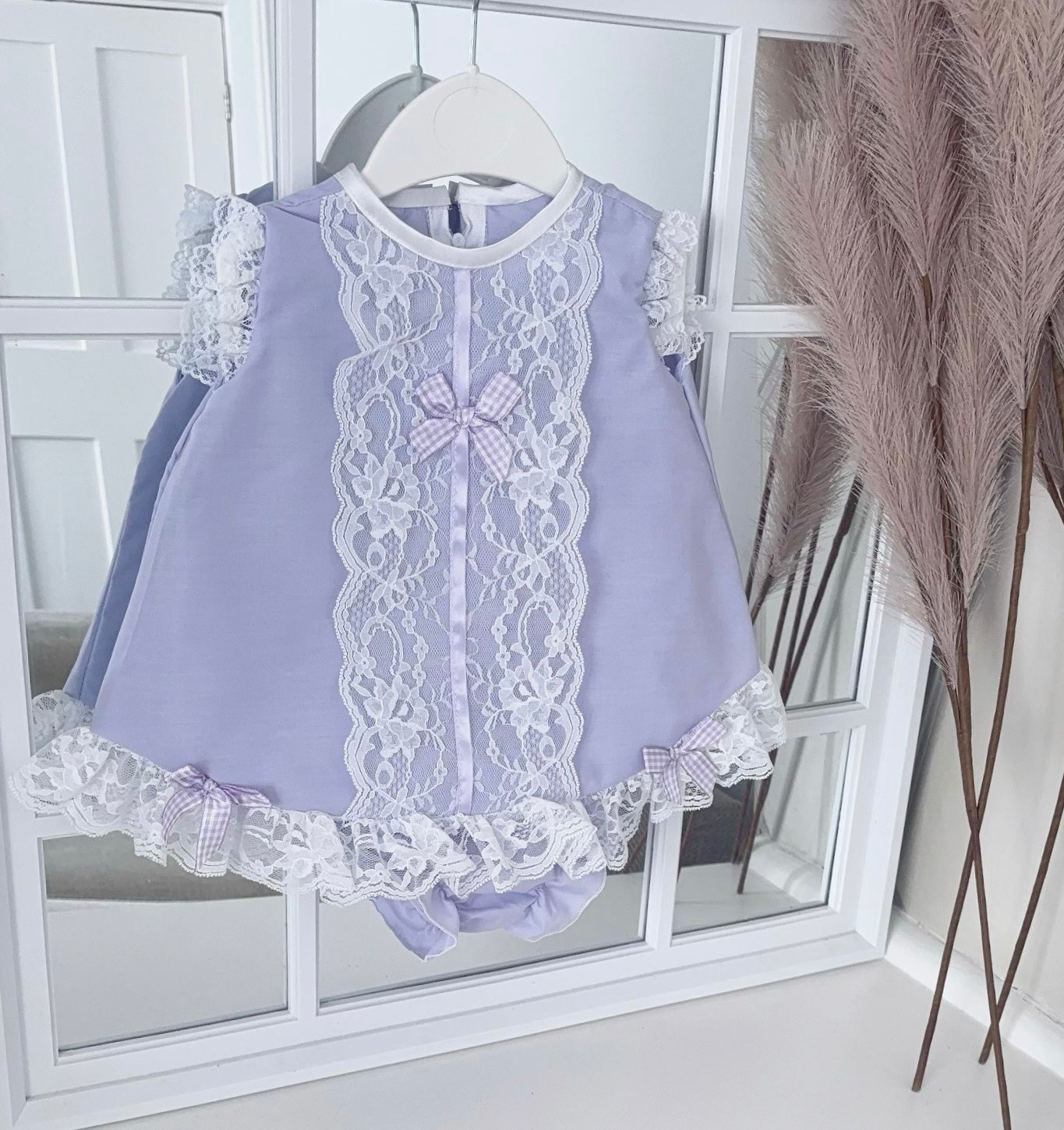 Baby girls lilac lace dress with knickers