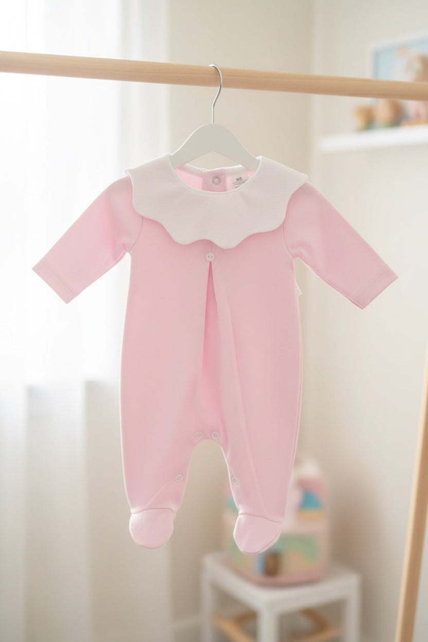 Baby girls cotton scalloped collar all in one